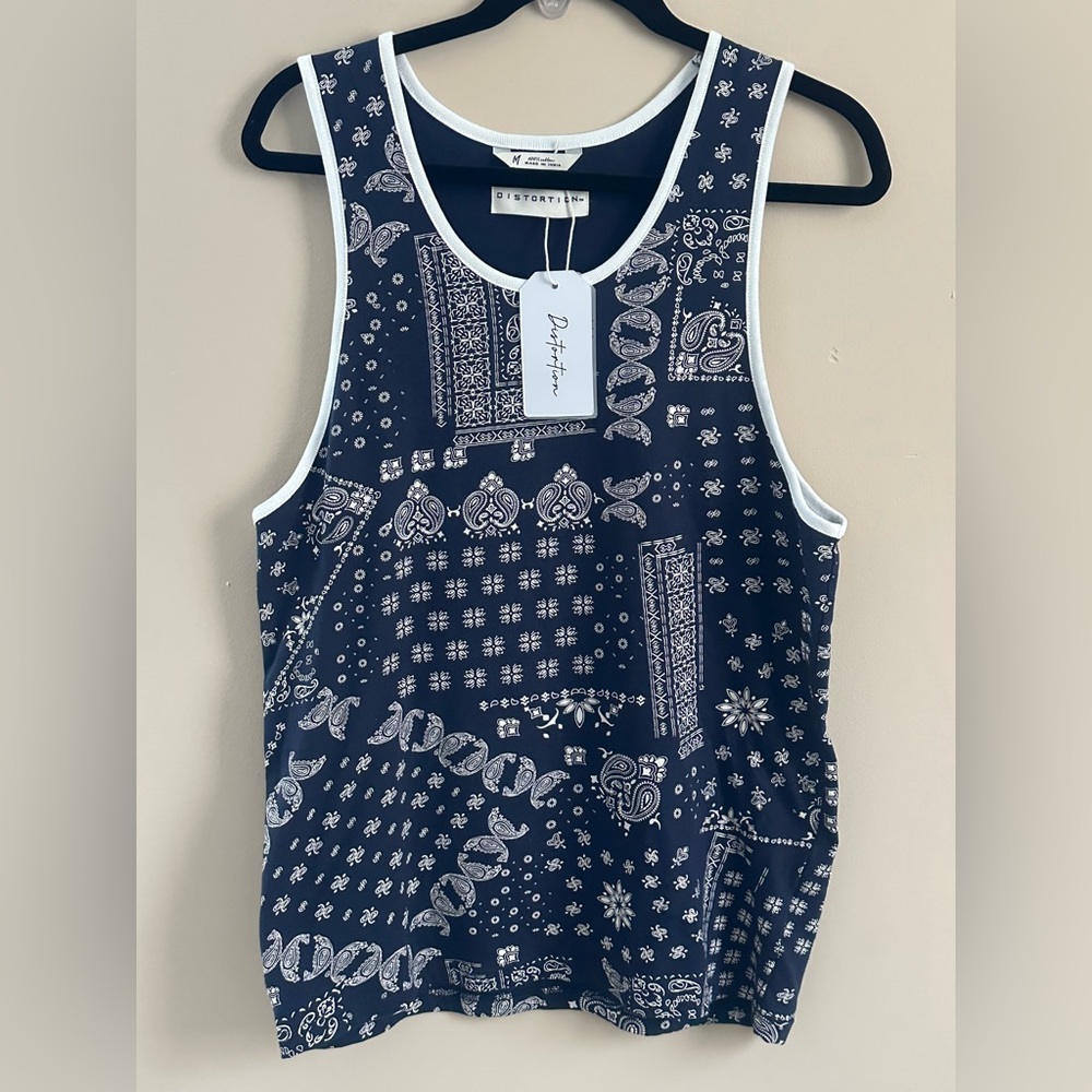 NWT Men's Navy Bandana Print Tank Top Size M